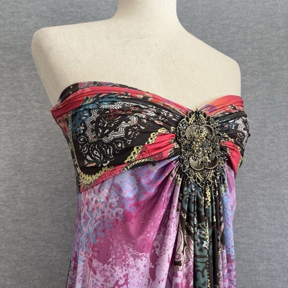 Boston Proper Boho Goddess Strapless Maxi Dress Size M Hippie Medallion Beading - Picture 7 of 14